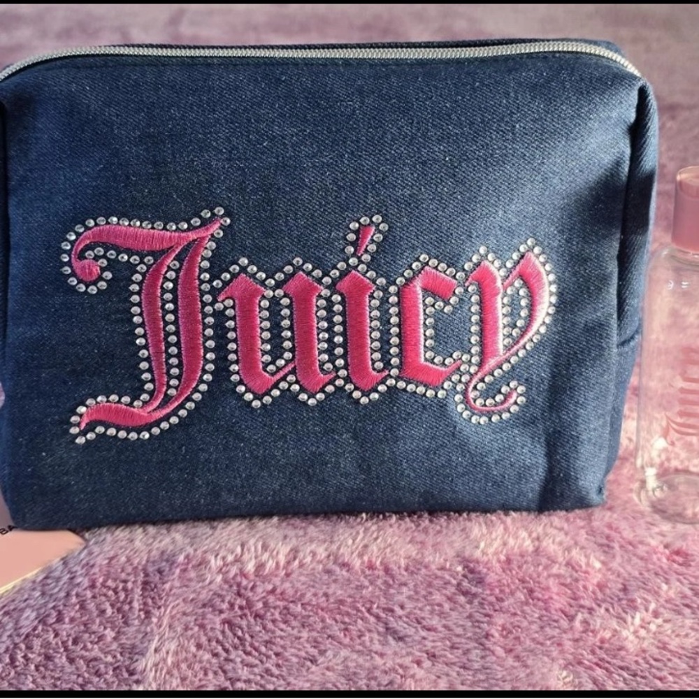 Juicy Couture Denim Blue Cosmetic Bag with Pink Accents